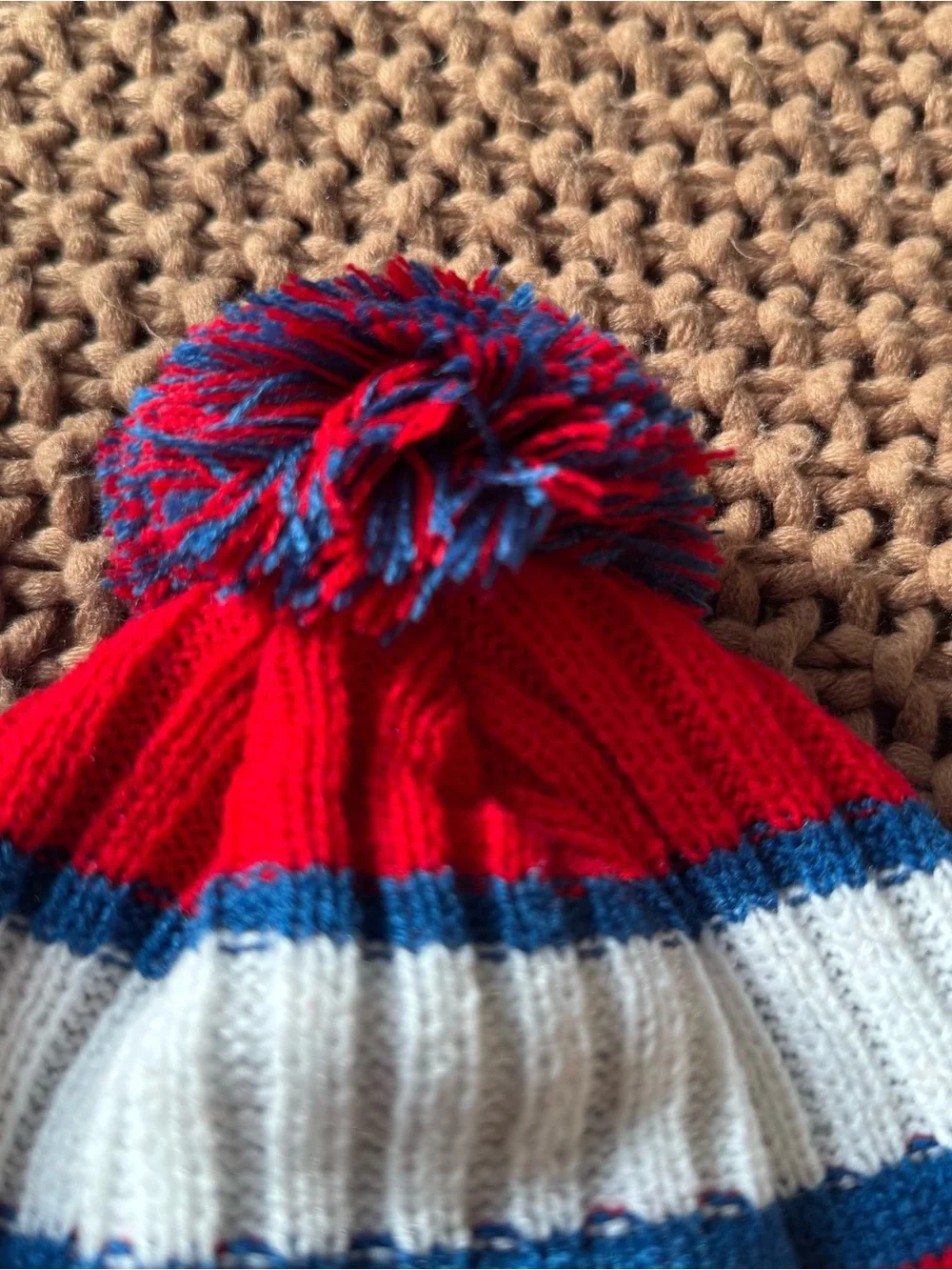 Toronto Knit Pom Beanie Hat Red Blue White Winter Cap